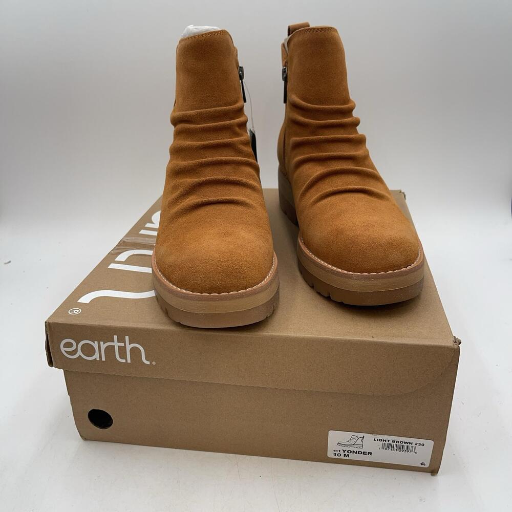 Earth Yonder Boots Womens Light Brown Suede Ankle Zip Bootie New Size 10 M
